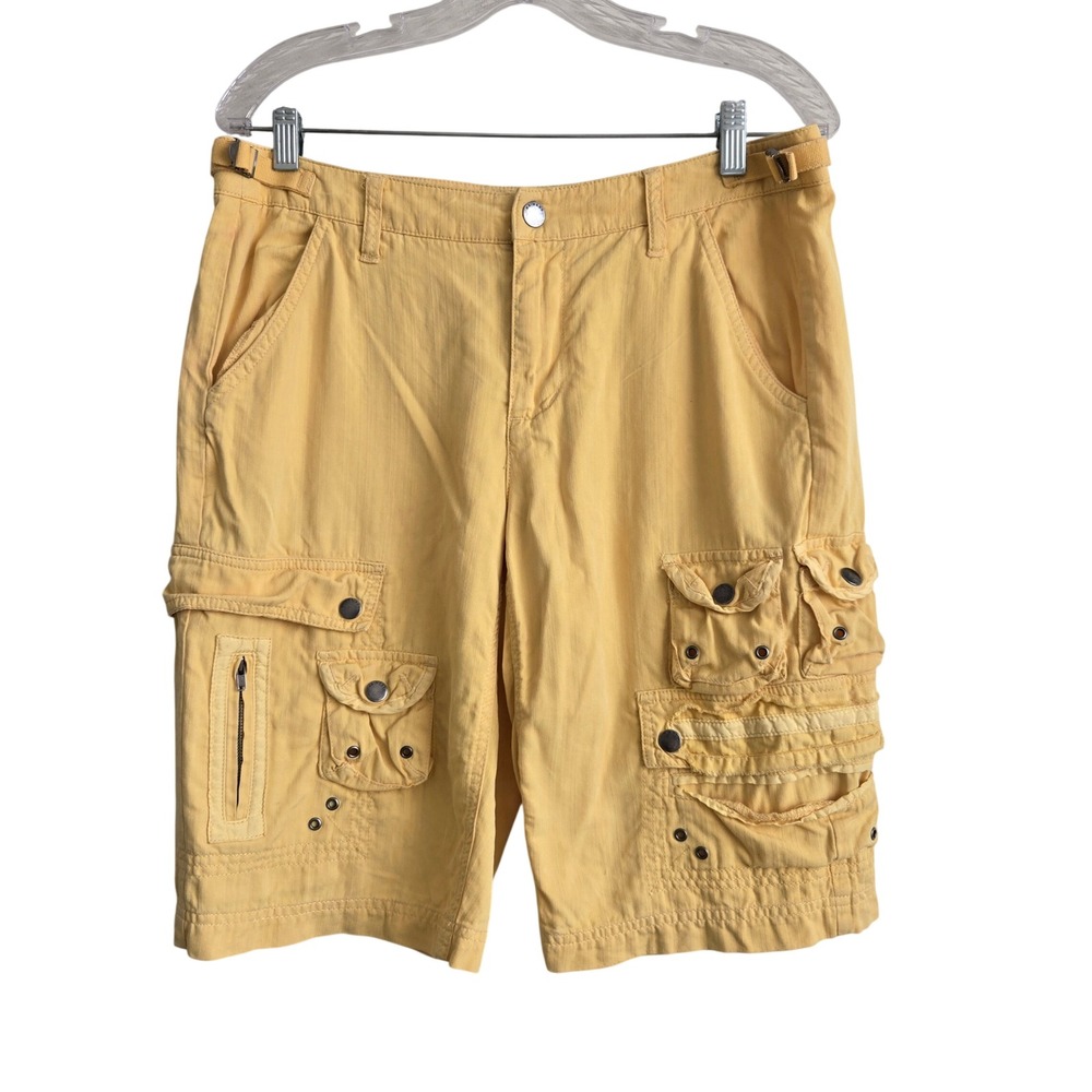 Da-Nang Size M Cargo Shorts Womens Yellow Excellent Silk Blend Surplus Utility